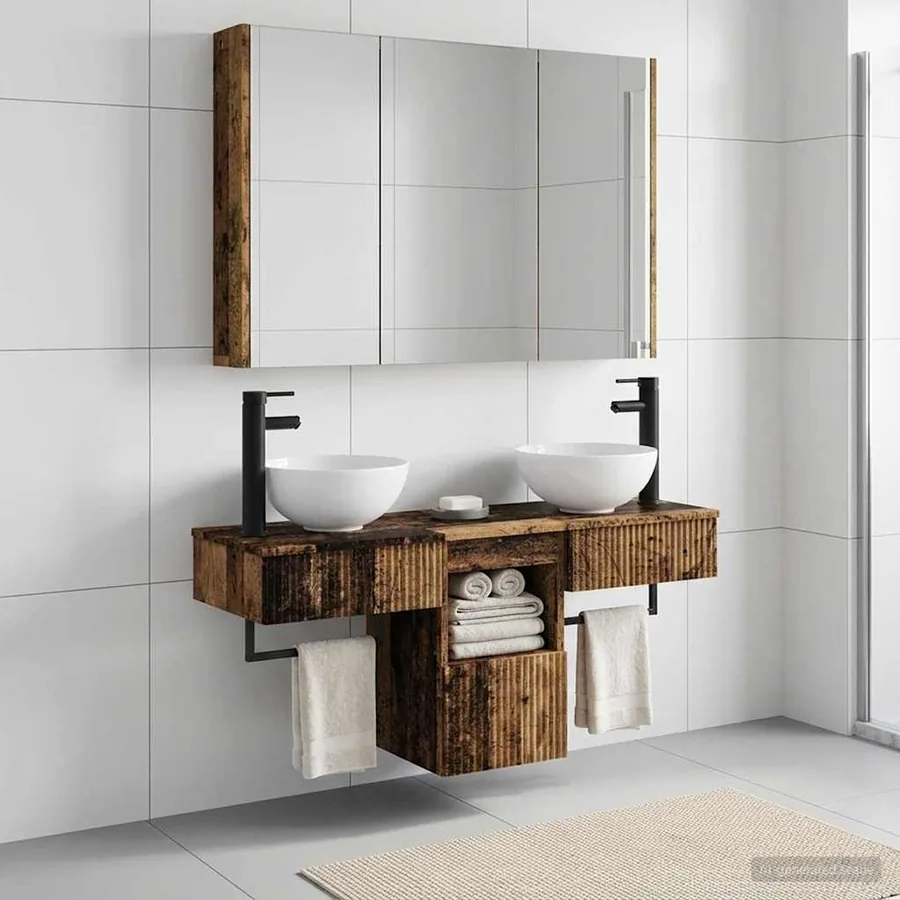 Ensemble d'armoire de salle de bain 4 pcs Bois ancien
