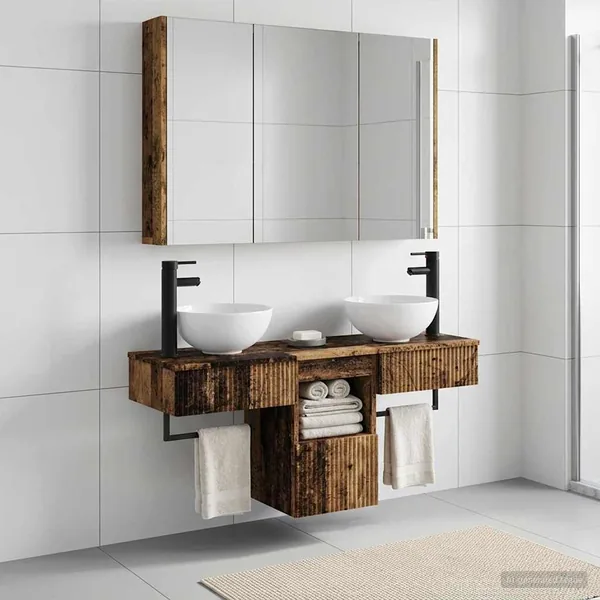 Ensemble d'armoire de salle de bain 4 pcs Bois ancien