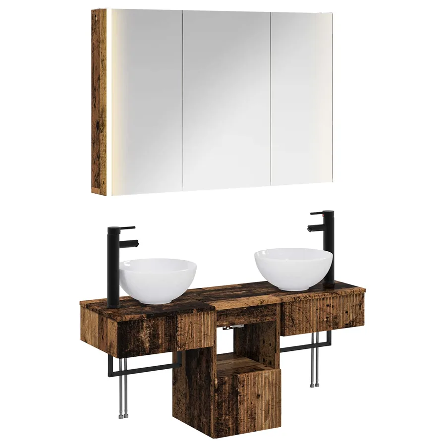 Ensemble d'armoire de salle de bain 4 pcs Bois ancien - 2