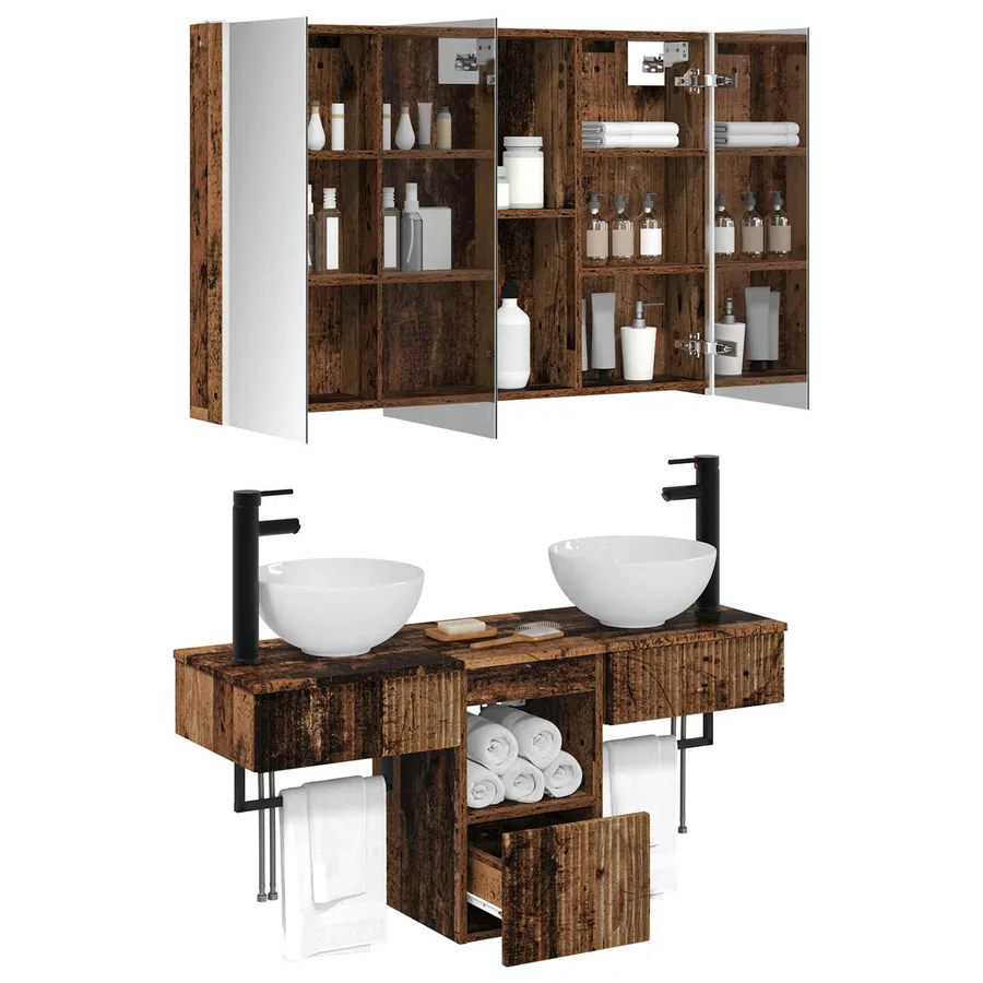 Ensemble d'armoire de salle de bain 4 pcs Bois ancien - 3