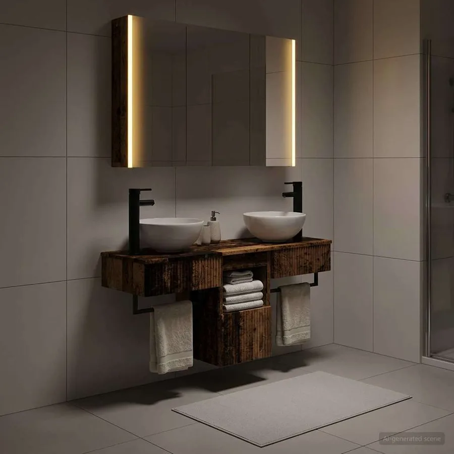 Ensemble d'armoire de salle de bain 4 pcs Bois ancien - 4
