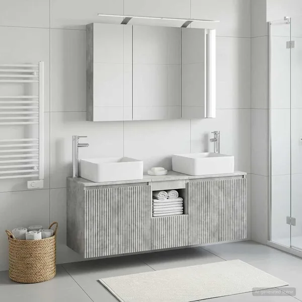 Ensemble d'armoire de salle de bain 4 pcs Gris béton