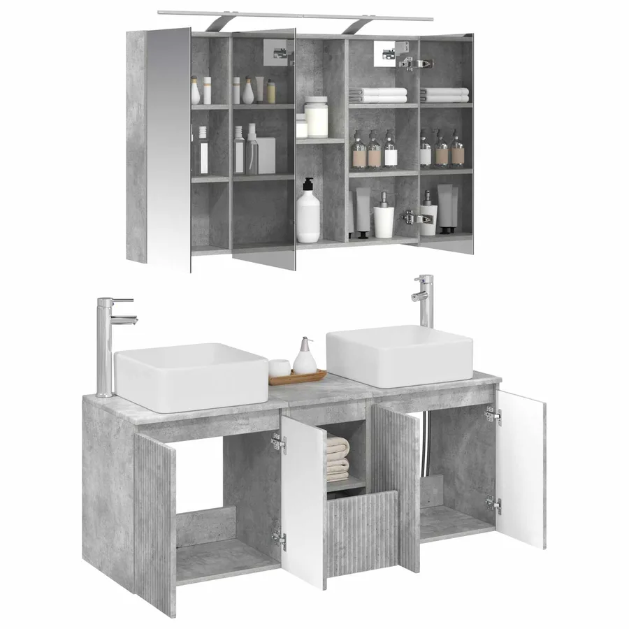 Ensemble d'armoire de salle de bain 4 pcs Gris béton - 3