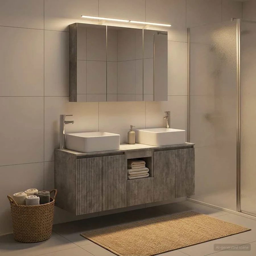 Ensemble d'armoire de salle de bain 4 pcs Gris béton - 4