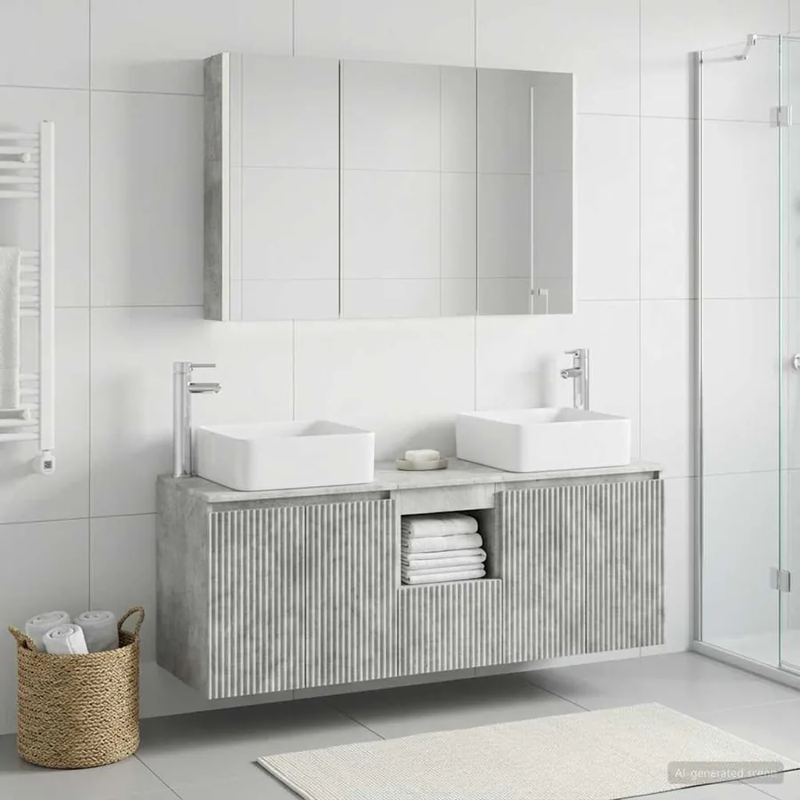 Ensemble d'armoire de salle de bain 4 pcs Gris béton