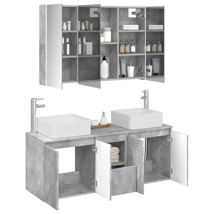Ensemble d'armoire de salle de bain 4 pcs Gris béton - 3