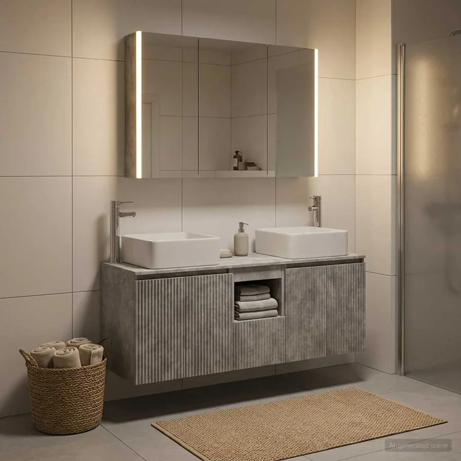 Ensemble d'armoire de salle de bain 4 pcs Gris béton - 4