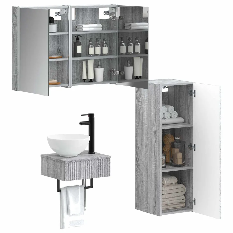 Ensemble d'armoire de salle de bain 4 pcs Sonoma gris - 3