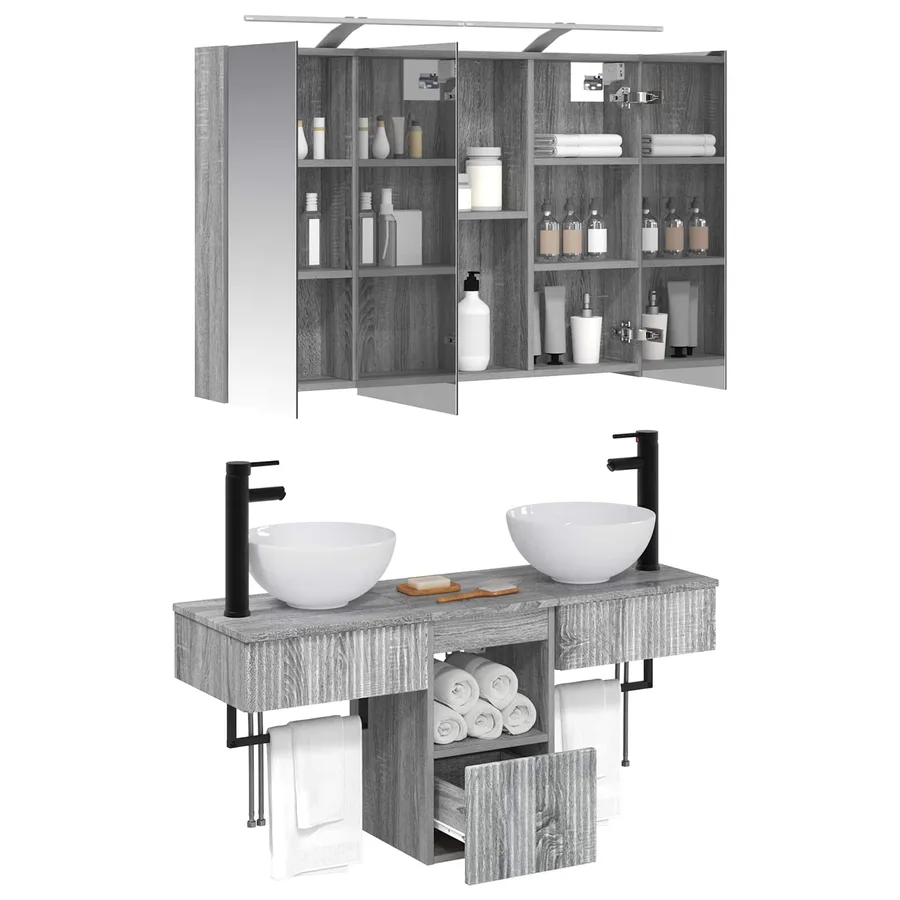 Ensemble d'armoire de salle de bain 4 pcs Sonoma gris - 3