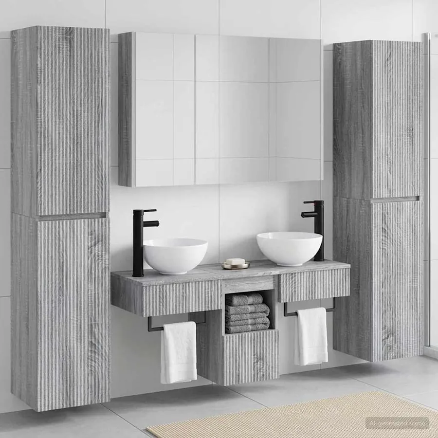Ensemble de mobilier de salle de bain 6 pcs Sonoma gris
