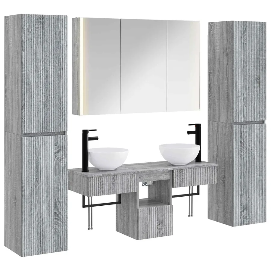 Ensemble de mobilier de salle de bain 6 pcs Sonoma gris - 2