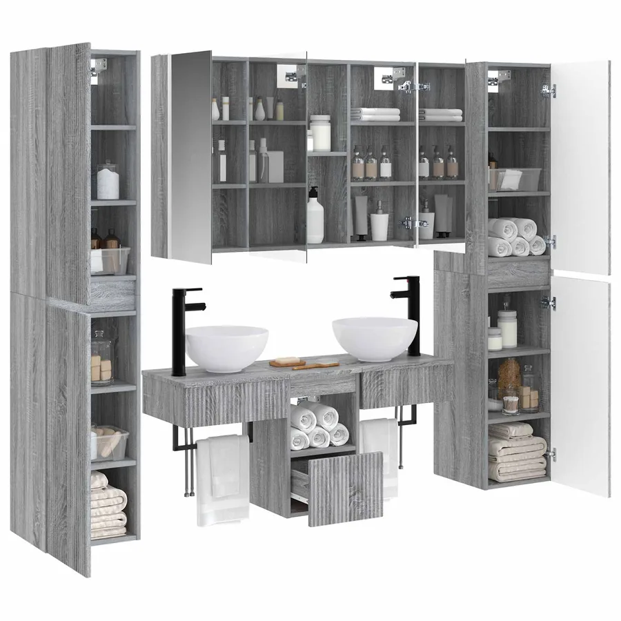 Ensemble de mobilier de salle de bain 6 pcs Sonoma gris - 3