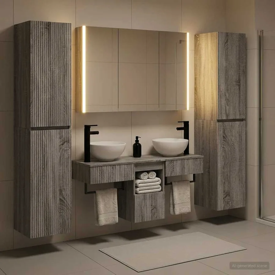 Ensemble de mobilier de salle de bain 6 pcs Sonoma gris - 4