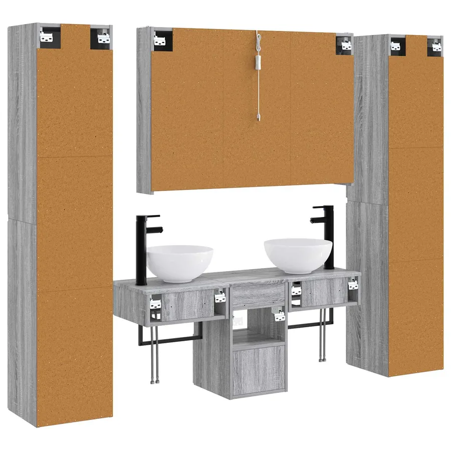 Ensemble de mobilier de salle de bain 6 pcs Sonoma gris - 9
