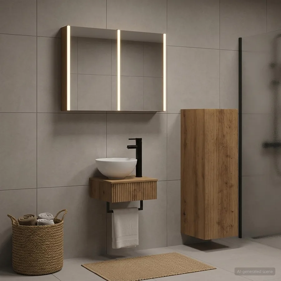 Ensemble d'armoire de salle de bain 4 pc Chêne artisanal