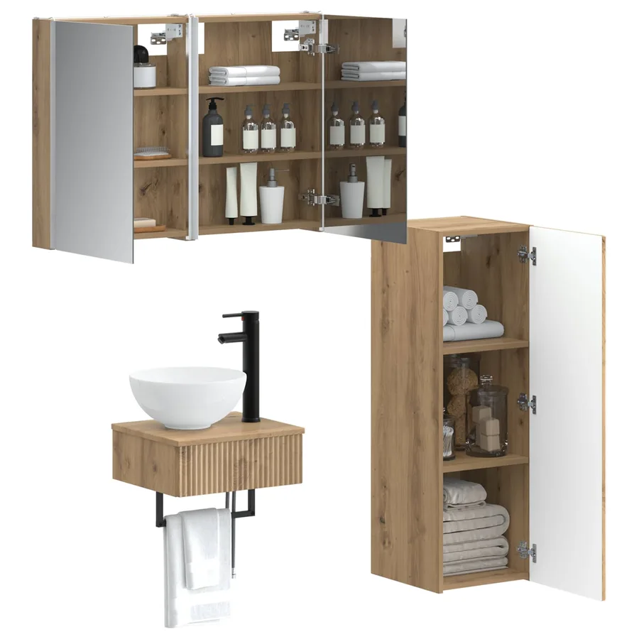 Ensemble d'armoire de salle de bain 4 pc Chêne artisanal - 3