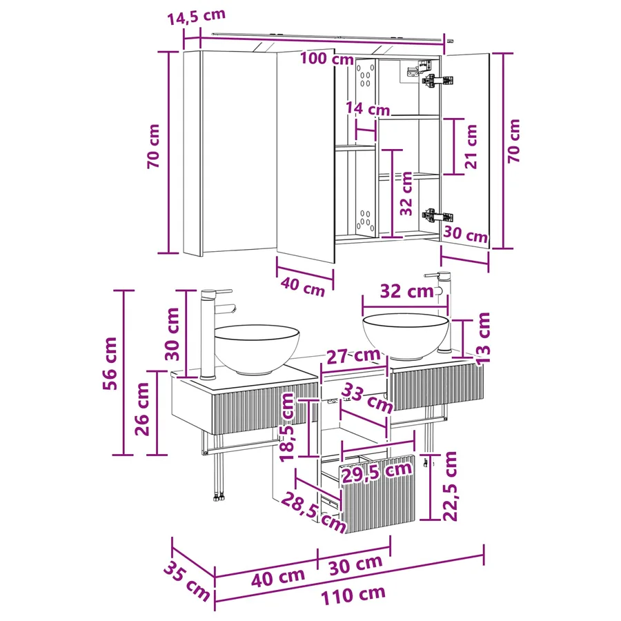Ensemble d'armoire de salle de bain 4 pc Chêne artisanal - 15