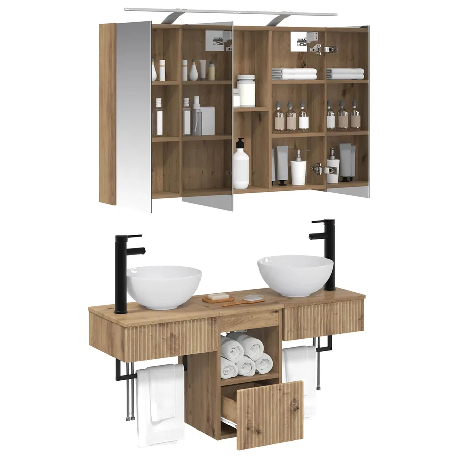 Ensemble d'armoire de salle de bain 4 pc Chêne artisanal - 3