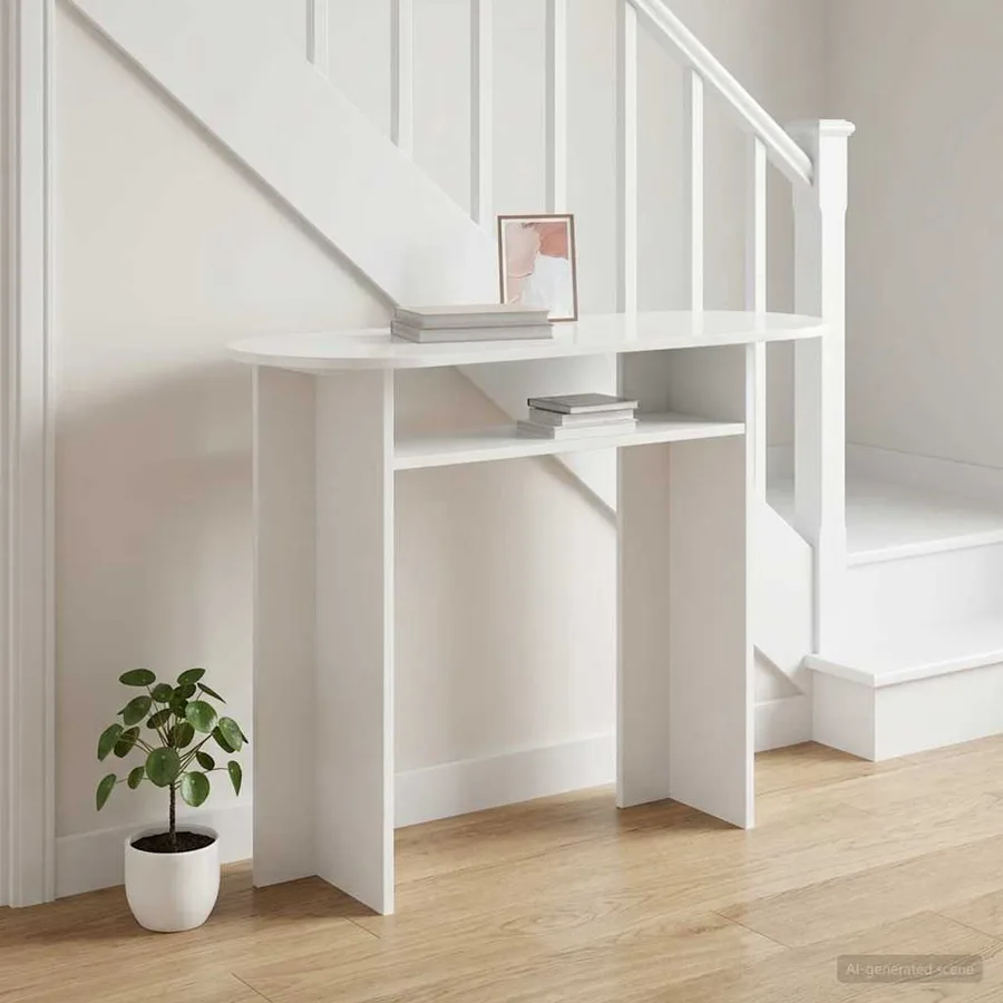 Table console avec stockage Blanc brillant 100 x 39,5 x 75 cm - 4