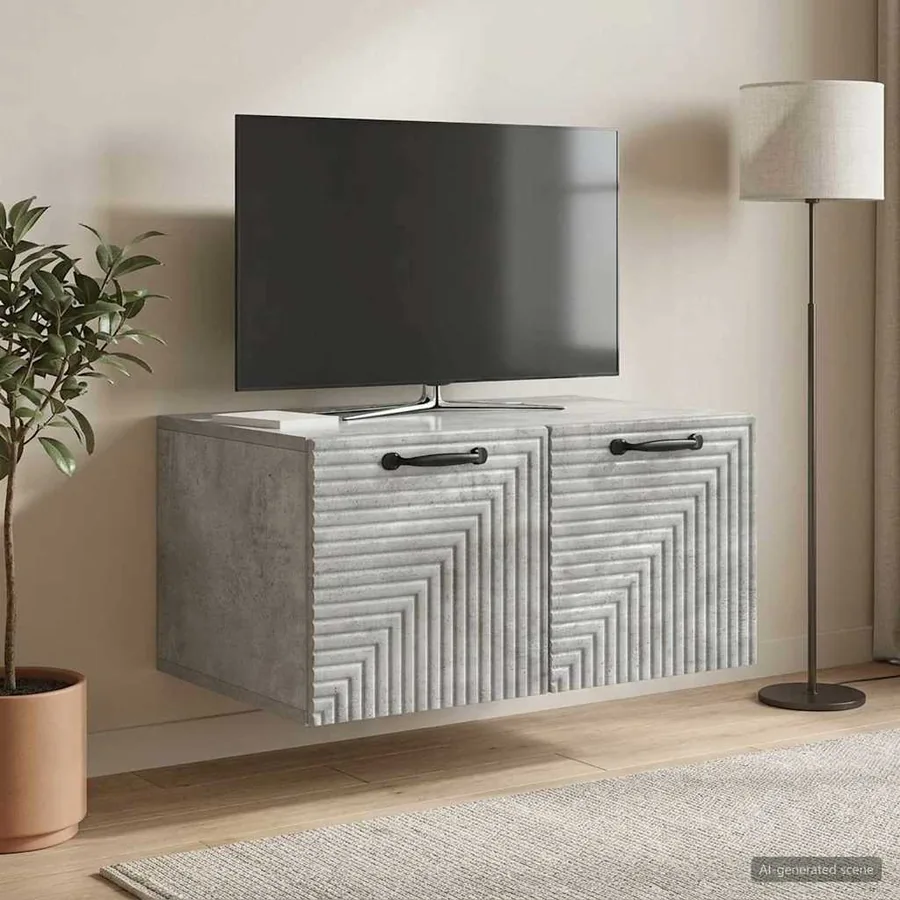 Meuble TV mural Gris béton 59,5 x 41 x 30 cm Bois d'ingénierie