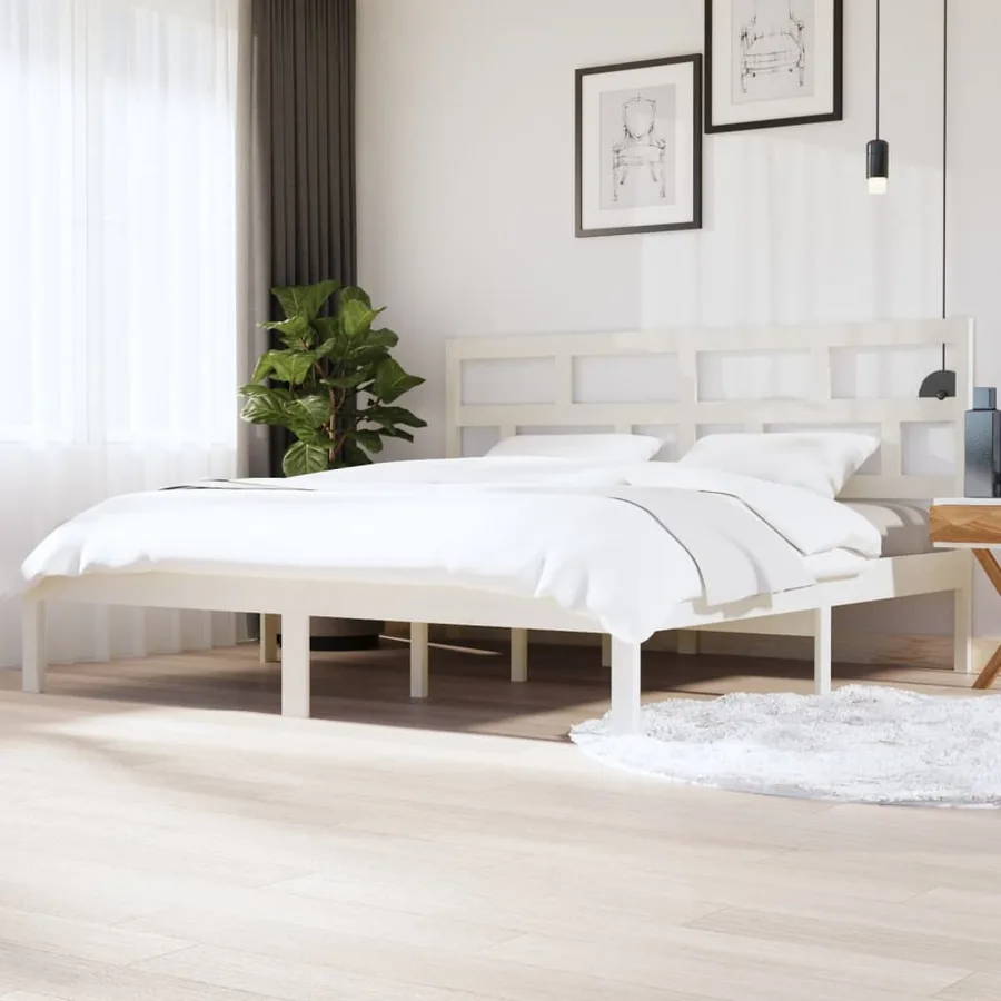 Cadre de lit sans matelas blanc bois de pin massif 200x200 cm