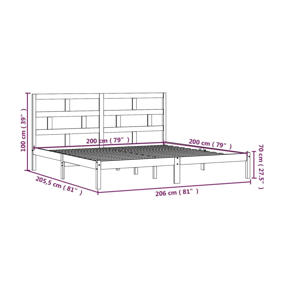 Cadre de lit sans matelas blanc bois de pin massif 200x200 cm - 10