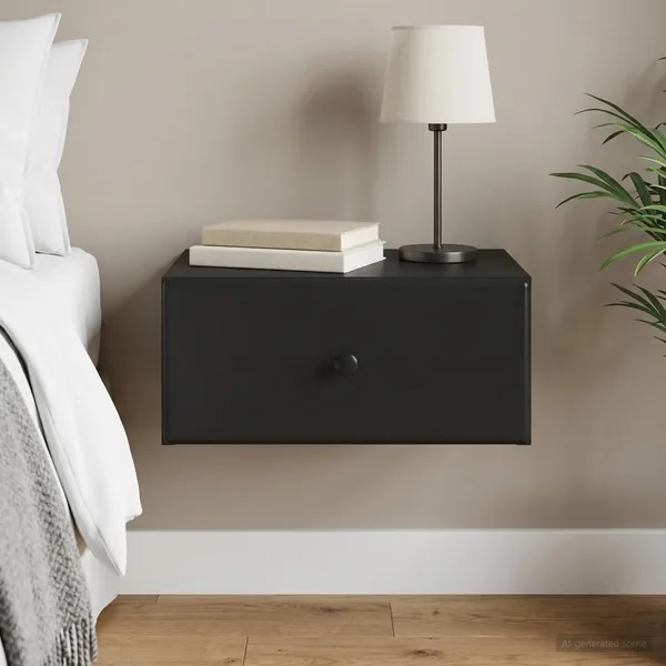 Cabinet de chevet mural avec tiroir Noir 49 x 34,5 x 20 cm