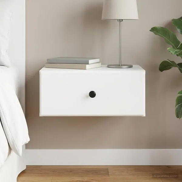 Cabinet de chevet mural avec tiroir Blanc 49 x 34,5 x 20 cm