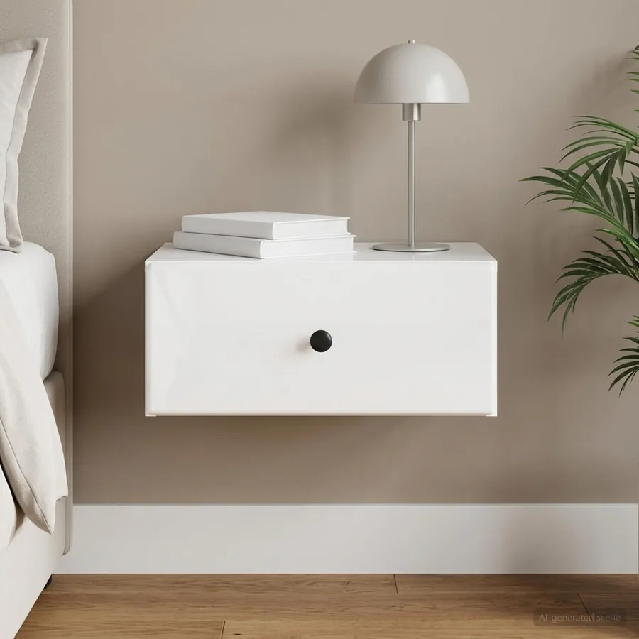 Cabinet de chevet mural Blanc brillant 49 x 34,5 x 20 cm