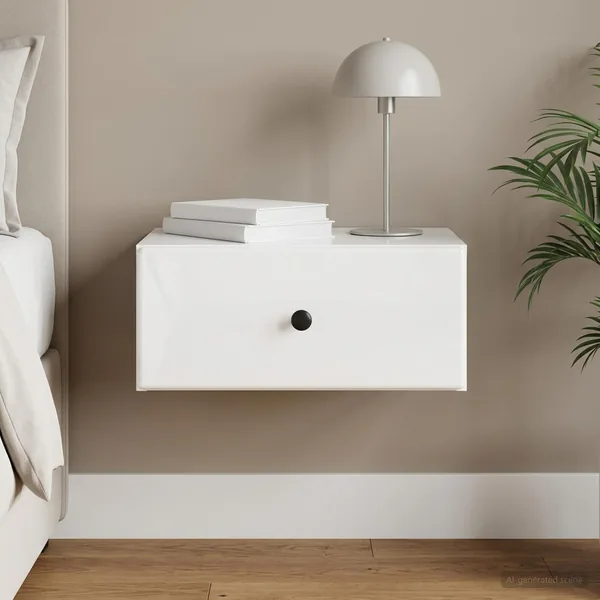 Cabinet de chevet mural Blanc brillant 49 x 34,5 x 20 cm