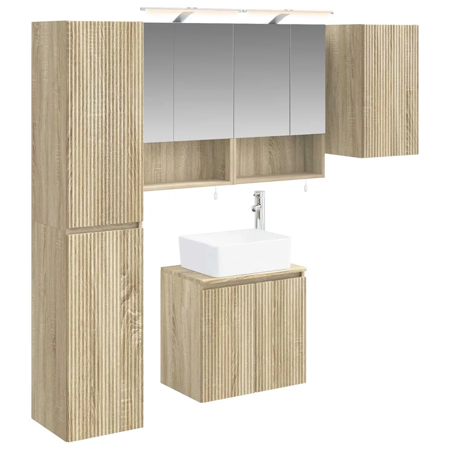 Ensemble d'armoire de salle de bain 5 pcs Chêne Sonoma - 2