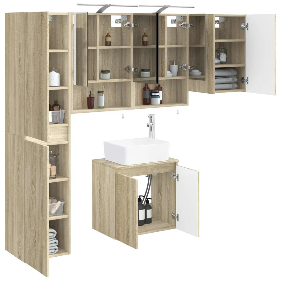 Ensemble d'armoire de salle de bain 5 pcs Chêne Sonoma - 3
