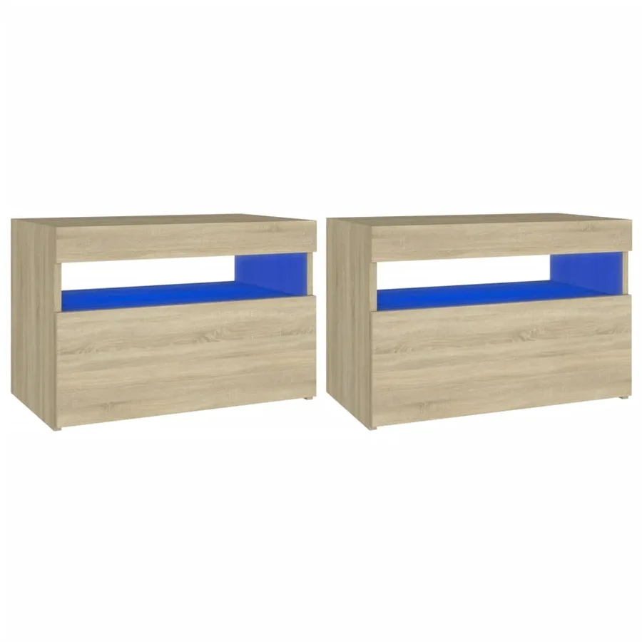 Tables de chevet à LED 2 pcs Chêne sonoma 60x35x40 cm - 2