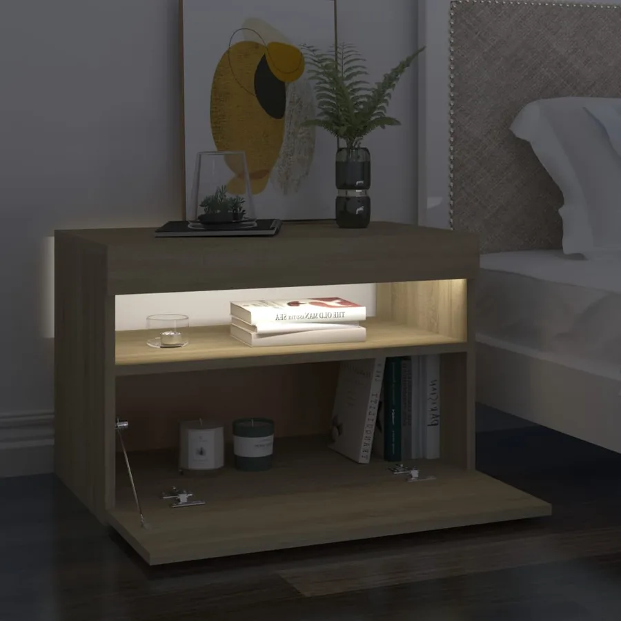 Tables de chevet à LED 2 pcs Chêne sonoma 60x35x40 cm - 4