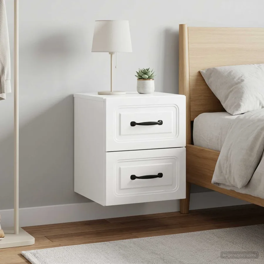 Cabinet de chevet mural 2 pcs Blanc brillant 34,5 x 33 x 40 cm