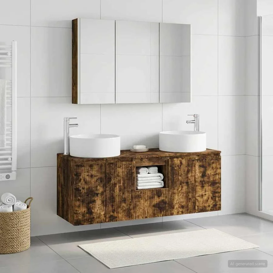 Ensemble d'armoire de salle de bain 4 pcs Chêne fumé