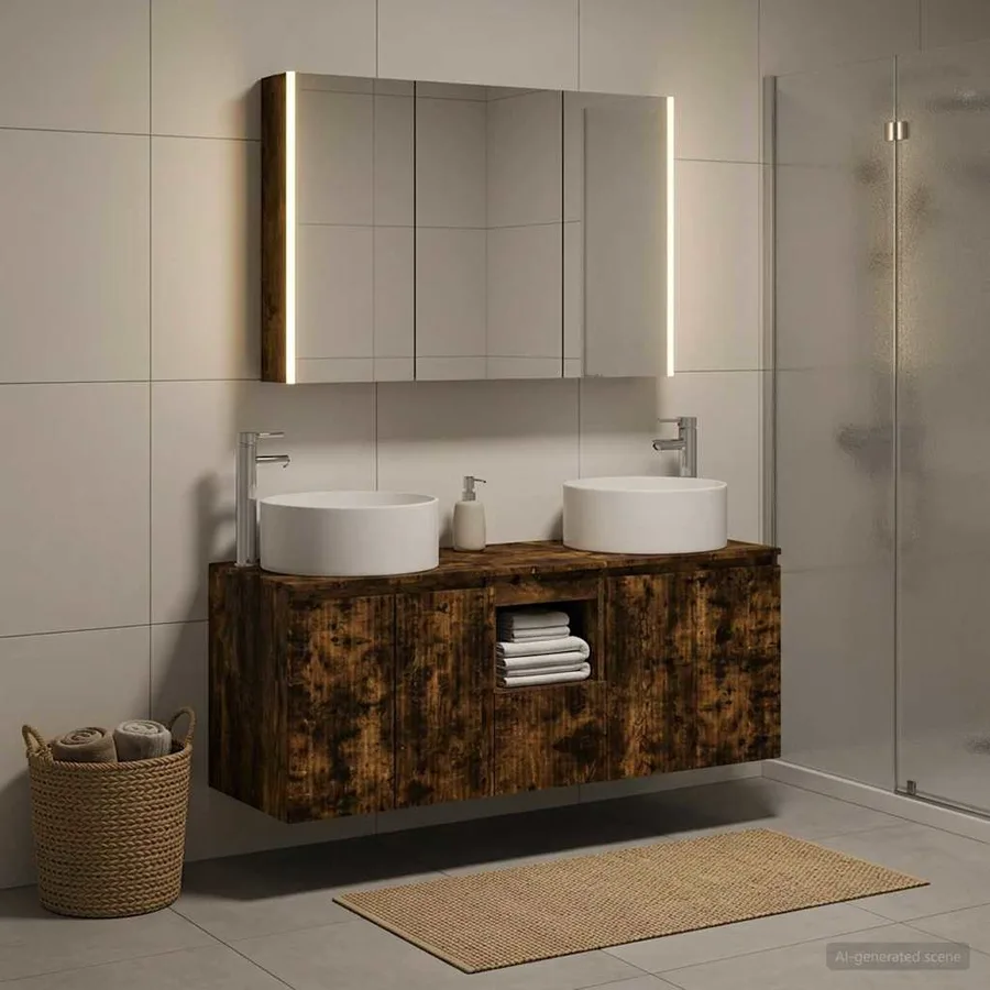 Ensemble d'armoire de salle de bain 4 pcs Chêne fumé - 4