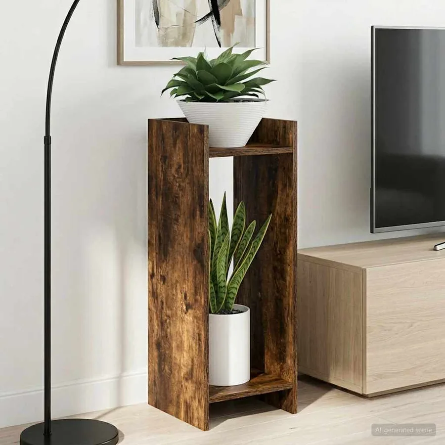 Support de Plante Chêne Fumé 30 x 30 x 80 cm Bois d’ingénierie - 4
