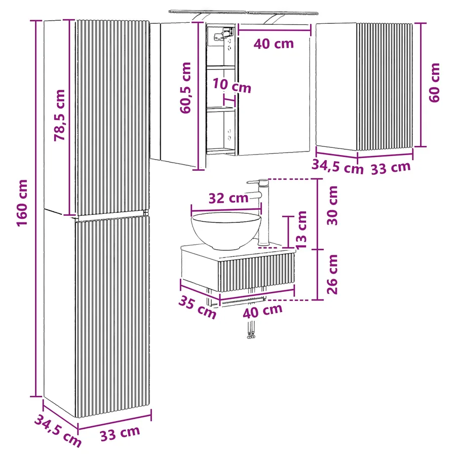 Ensemble de mobilier de salle de bain 5 pcs Blanc - 15
