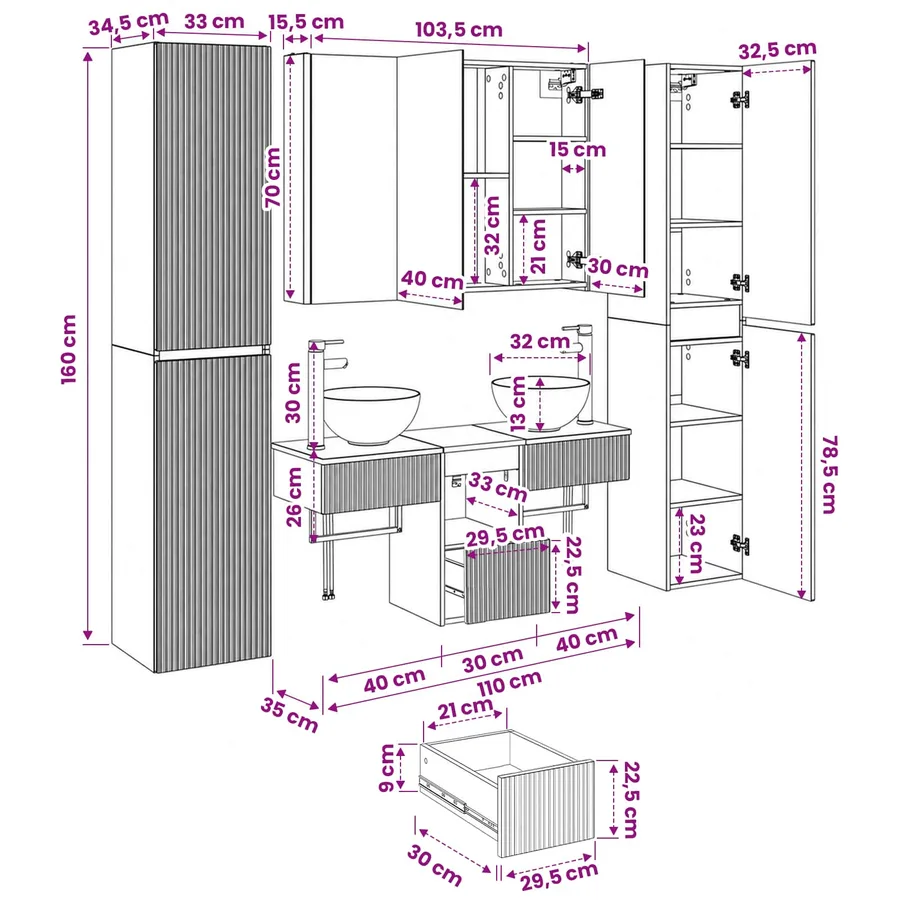 Ensemble de mobilier de salle de bain 6 pcs Blanc - 16