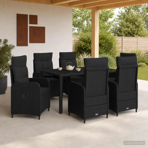 Ensemble de repas extérieur 7 pcs Noir 150 x 90 x 75 cm