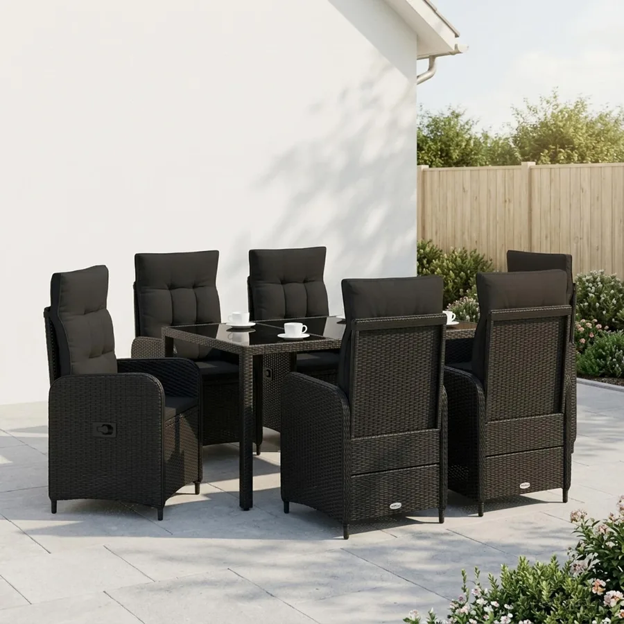 Ensemble de repas extérieur 7 pcs Noir 150 x 90 x 75 cm - 3