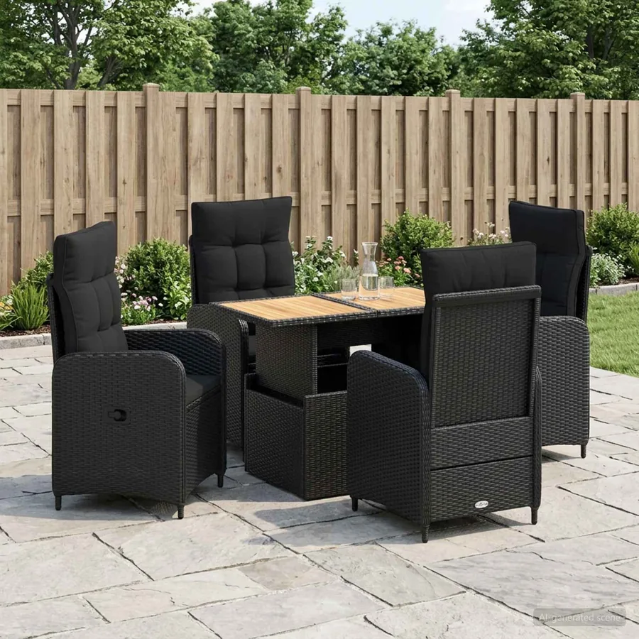 Ensemble de repas extérieur 5 pcs Noir