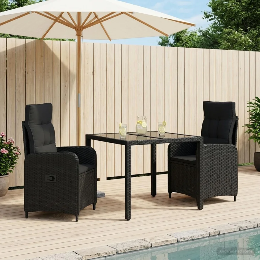 Ensemble de repas extérieur 3 pcs Noir 90 x 90 x 75 cm