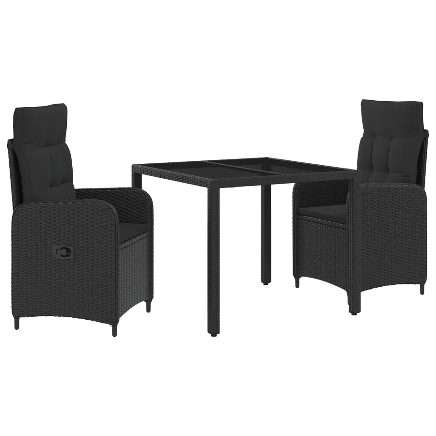 Ensemble de repas extérieur 3 pcs Noir 90 x 90 x 75 cm - 2