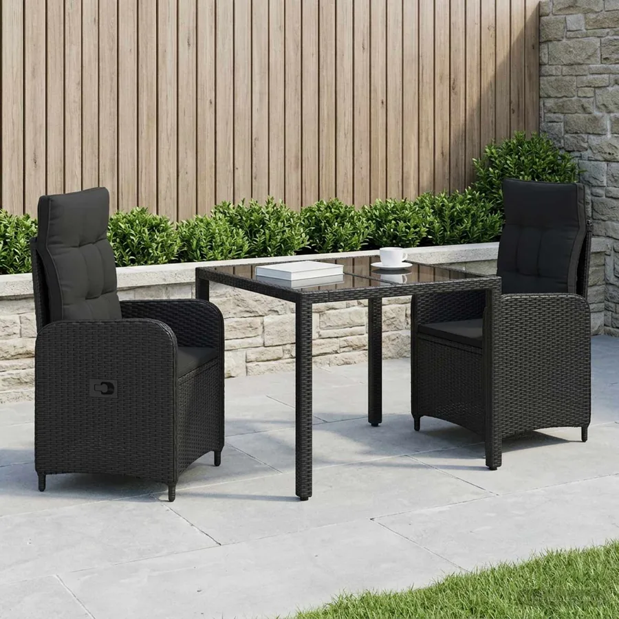 Ensemble de repas extérieur 3 pcs Noir 90 x 90 x 75 cm - 3