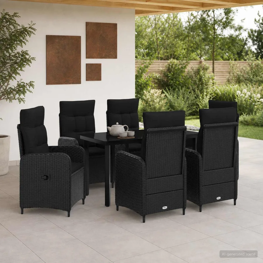 Ensemble de Tables Basses avec coussin avec oreiller 7 pcs Noir