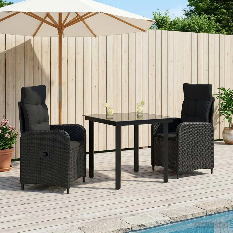 Ensemble de Tables Basses avec coussin avec oreiller 3 pcs Noir - 3