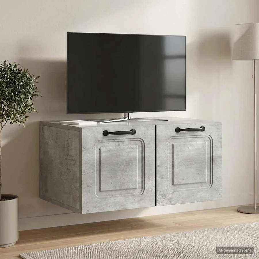 Meuble TV mural Gris béton 59,5 x 41 x 30 cm Bois d'ingénierie - 4