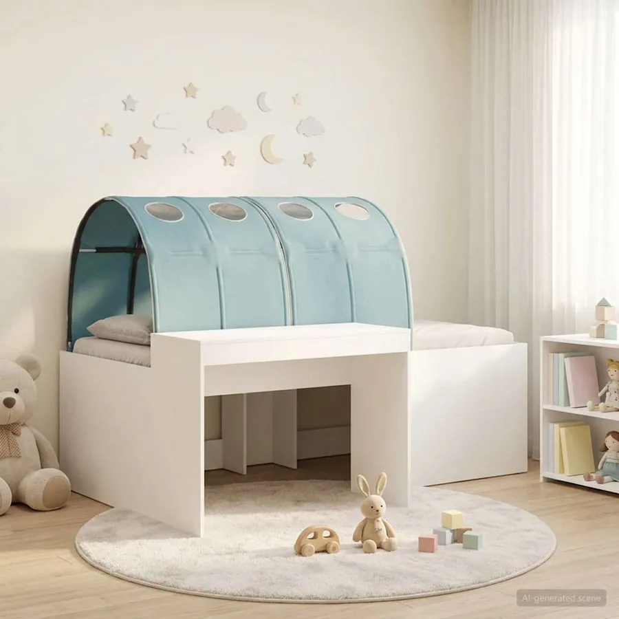 Cadre de lit avec tunnel avec étagère 3 pc Blanc et bleu clair